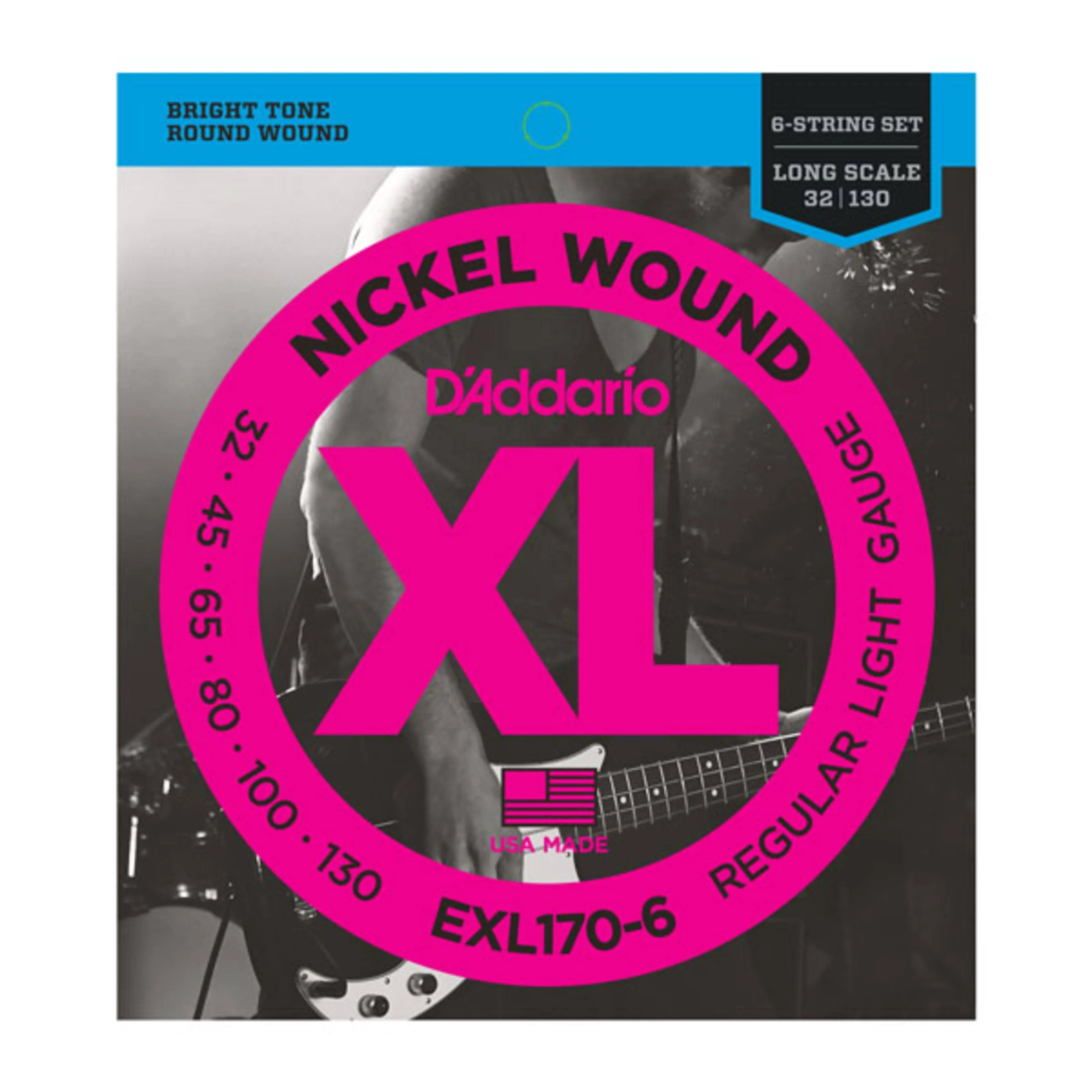 D'Addario EXL170-6 Nickel Wound 6-String Long Scale Light Bass Strings (32-130)