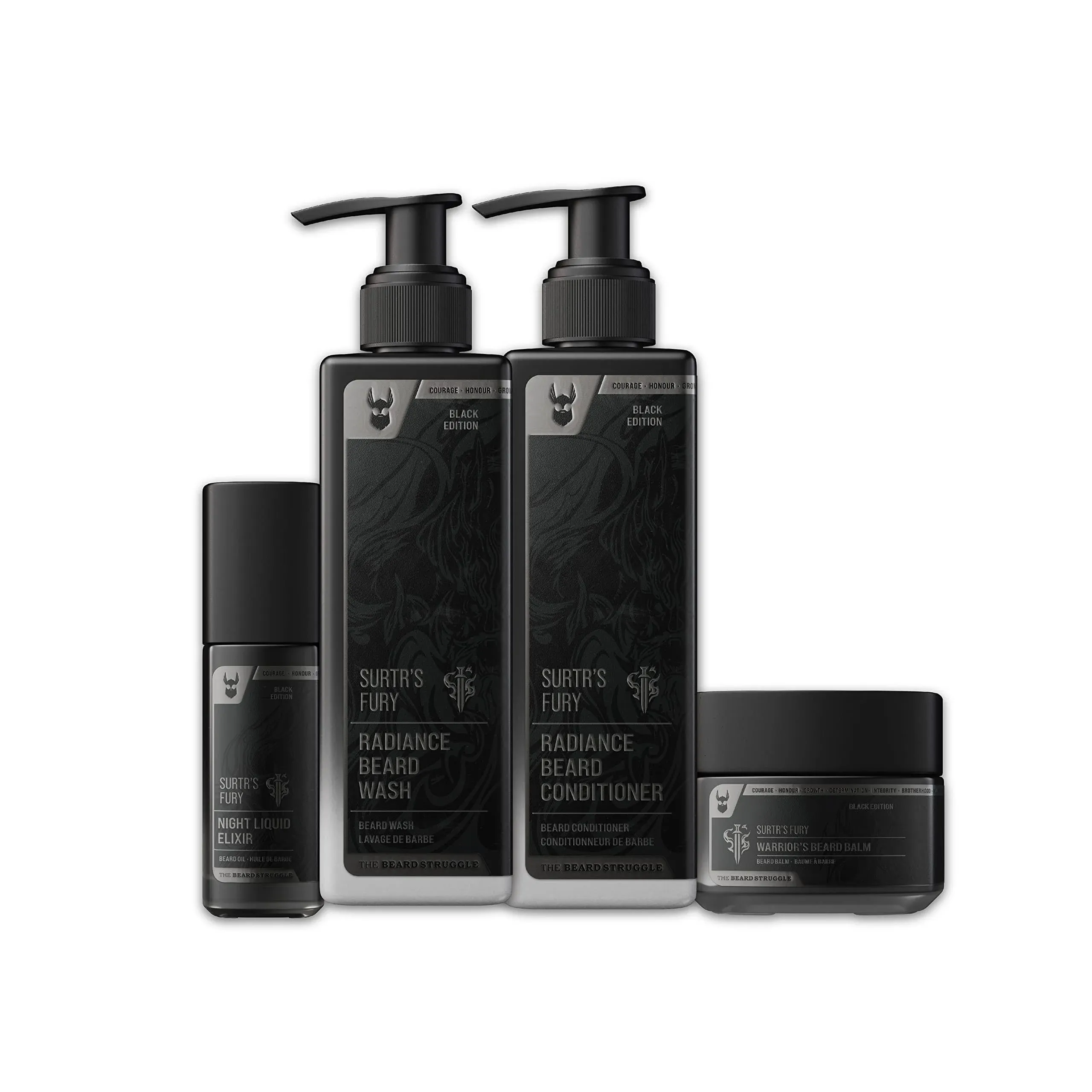 The Beard Growth Kit - Essential Grooming Set with Balm, Oil, Wash & Conditioner for Men - Surtr's Fury Platinum Collection