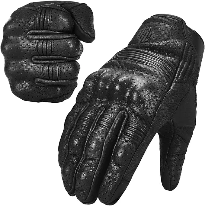 Goatskin Leather Motorcycle Gloves for Men Women Touchscreen Motorbike ...