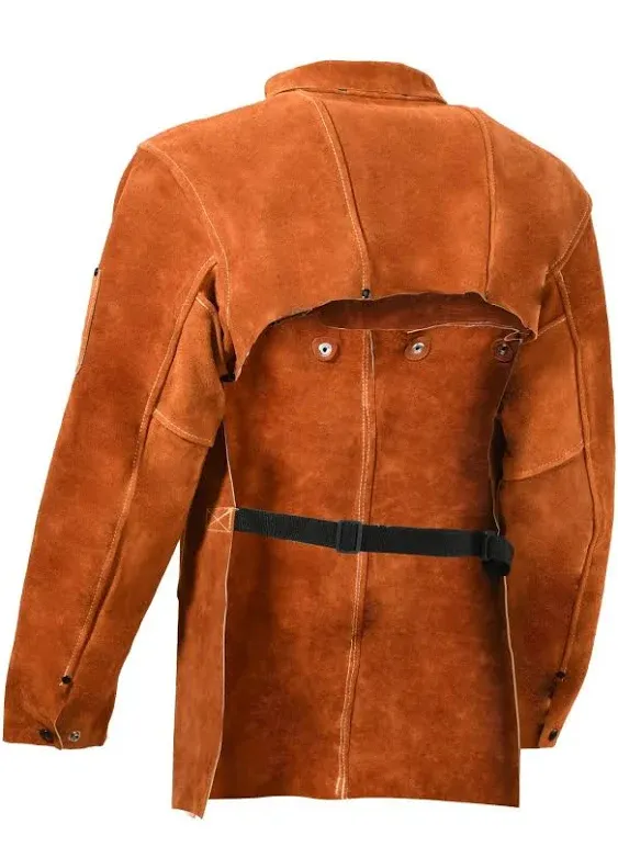 LeaSeek Leather Welding Jacket - Heavy Duty Welding Apron with Sleeve,Heat Flame Resistant Cowhide Weld Coat for Men Women.