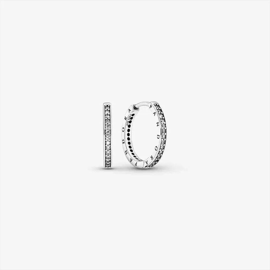 Pandora Funkeln und Pandora Logo Creolen 290558CZ Boucles d&amp;#039;oreille