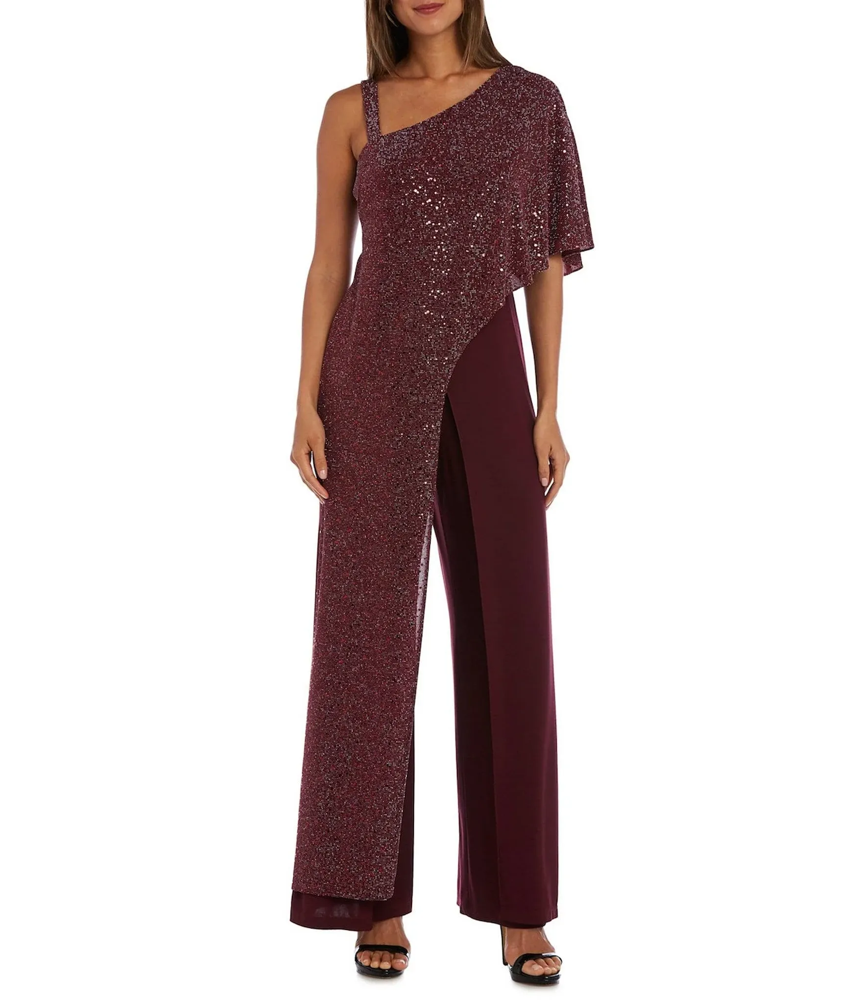 Womens R&M Richards Metallic Slinky Capelet Jumpsuit