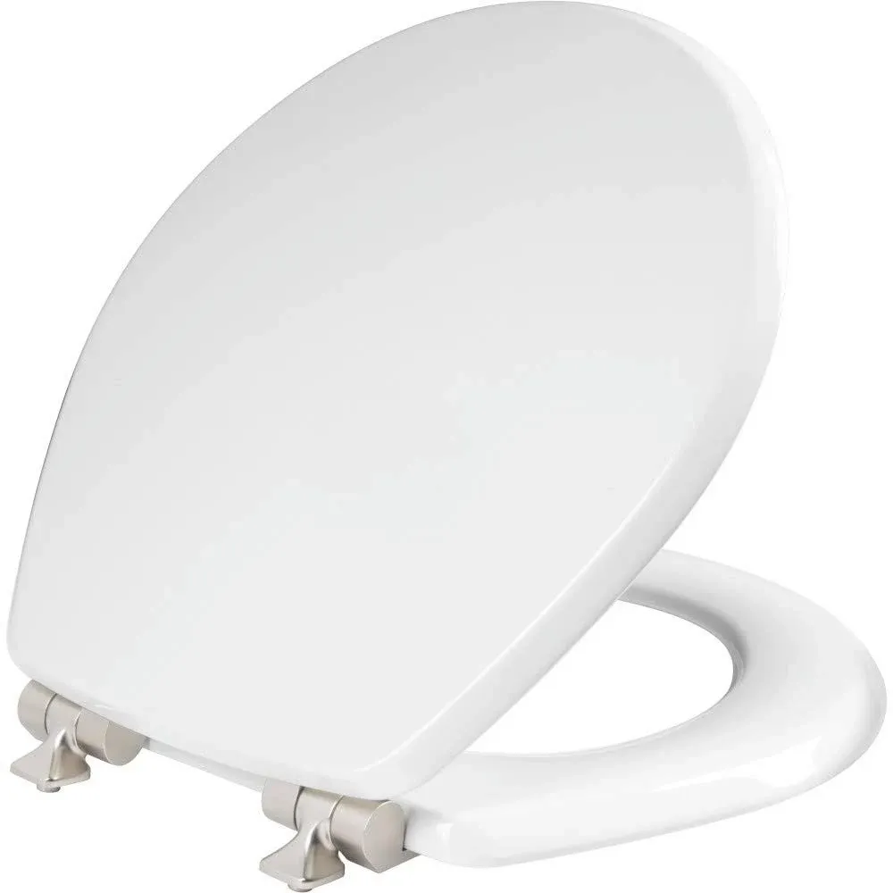 Mayfair 826nisl 000 Benton Toilet Seat with Brushed Nickel Hinges Will Slow Close and Never Come Loose, Round, Durable Enameled Wood, White