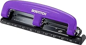 Bostitch EZ Squeeze Three-Hole Punch, 12-Sheet, Purple/Black