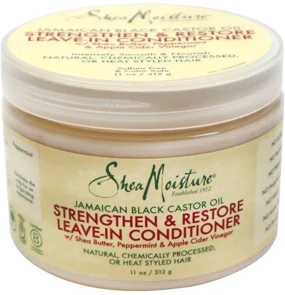 SheaMoisture Acondicionador sin Enjuague Fortalecedor y Restaurador con Aceite de Ricino Negro de Jamaica para Todo Tipo de Cabello, 11.5 oz