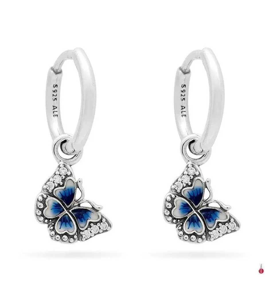 Pandora Women's Butterfly Hoop Earrings, Blue