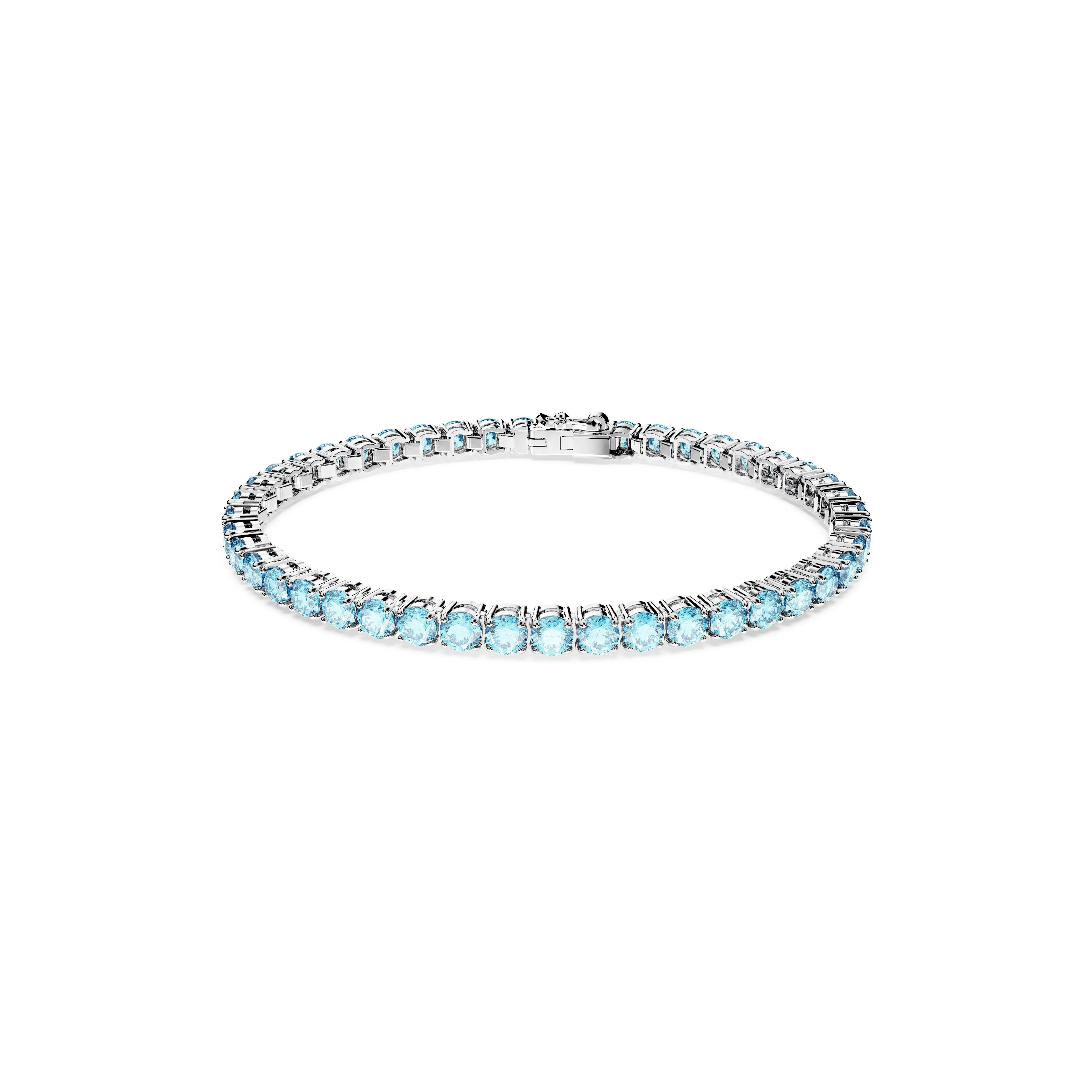 Swarovski Collection Matrix Tennis bracelet Round cut, Large, Blue, Rhodium plated