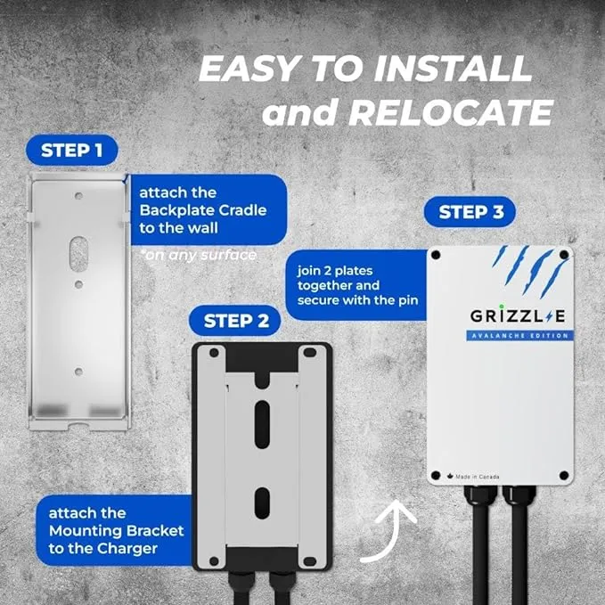 Grizzl-E Classic, Level 2 240V / 40A Electric Vehicle (EV) Charger, UL Certified, Metal Case Enclosure, Indoor/Outdoor Electric Car Fast Wall Charging Station, NEMA 6-50 Plug, Avalanche Edition