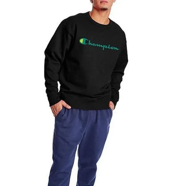 Champion Men's Powerblend Graphic Crew - L - Black