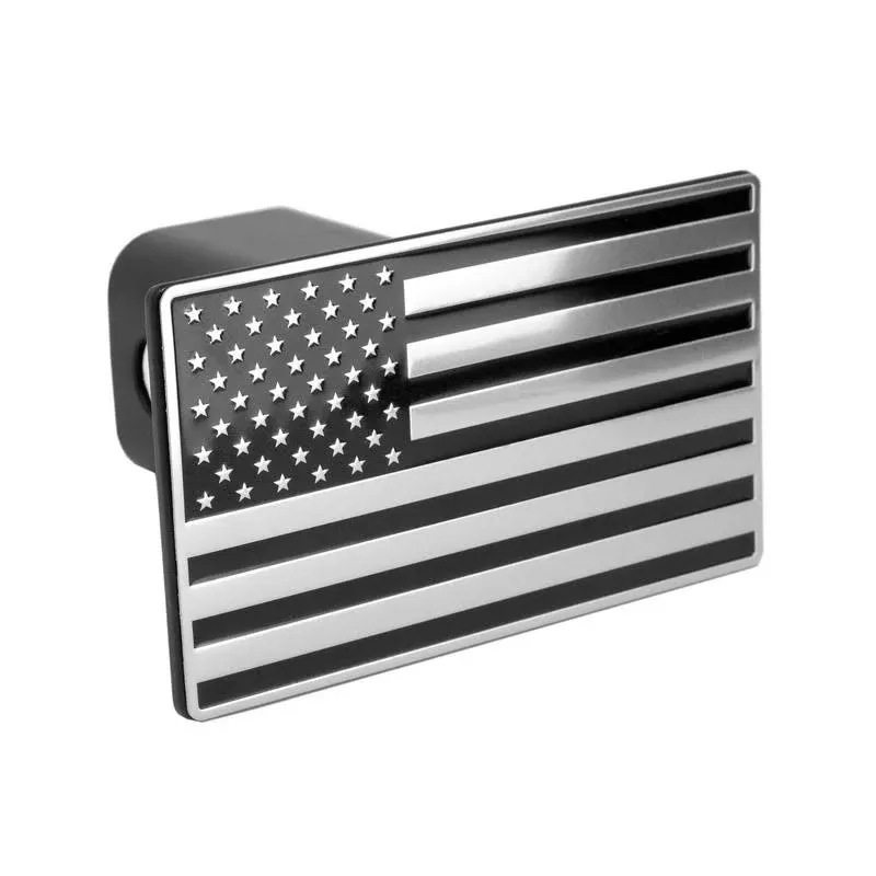 Everhitch US American Black & Chrome Flag Emblem Trailer Metal Hitch Cover Fits 2" Receivers