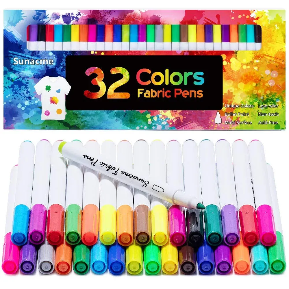 Fabric Markers Pen, 32 Colors Permanent Fabric Paint Pens Art Markers Set - Fine