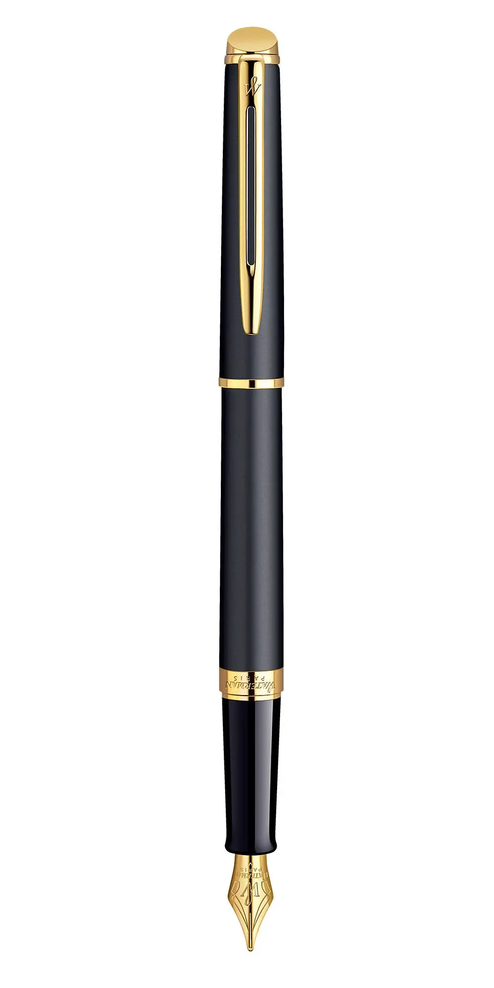 Personalized Waterman Fountain Pen | Engraved Waterman Hemisphere Fountain Pen Medium Nib - Glossy Black Finish with Gold Trim, Gift Box, Starter Ink.