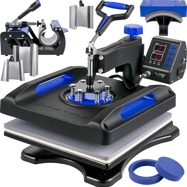 VEVOR Heat Press Machine 15x15in 8in1 Heat Press 800W Sublimation Machine 360° Rotation Swing-Away Heat Press - Blue