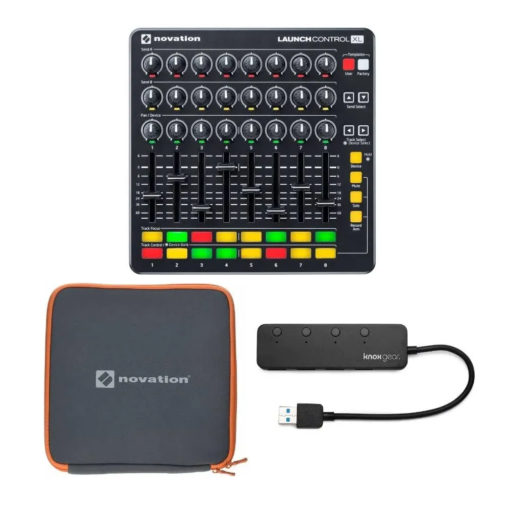 Novation Launch Control XL MIDI USB Ableton Live Controller Bundle with Launch Control XL Case and 3.0 4 Port USB Hub (3 Items)