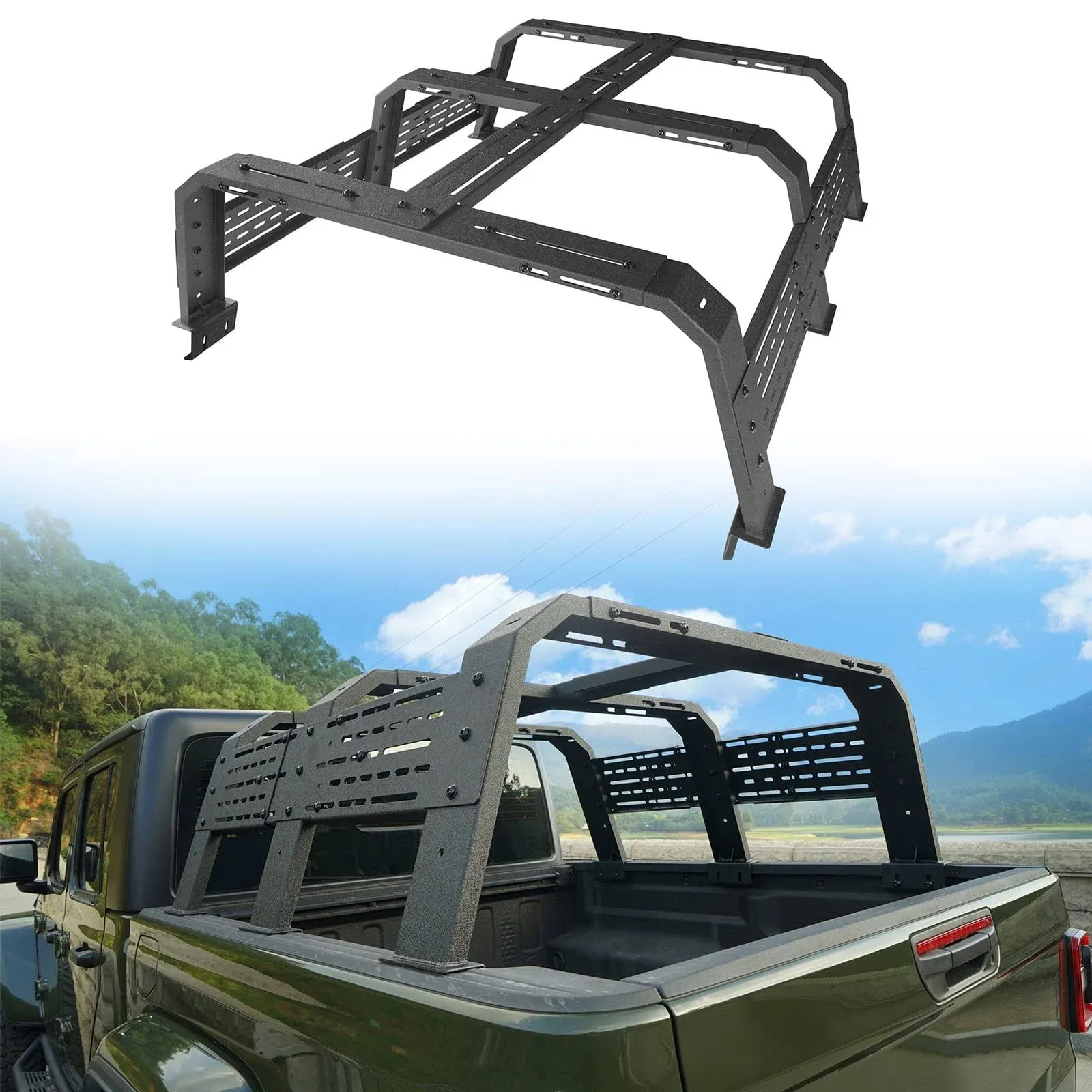 Hooke Road Steel 18.8&#034; Tall Bed Rack Rail Fit Ford Ranger GMC Colorado 2015-2023