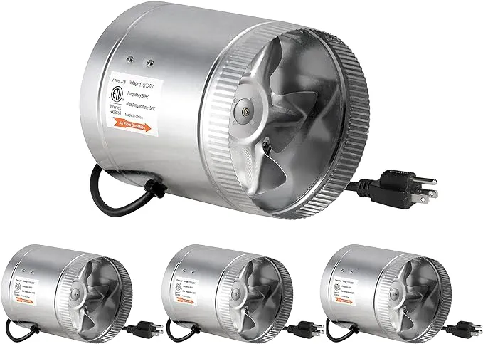 iPower GLFANXBOOSTER6X4V1 6 Inch 240 CFM Booster Fan Inline Duct Vent Blower for HVAC Exhaust and Intake 5.5' Grounded Power Cord, Low Noise, 4-Pack, Grey