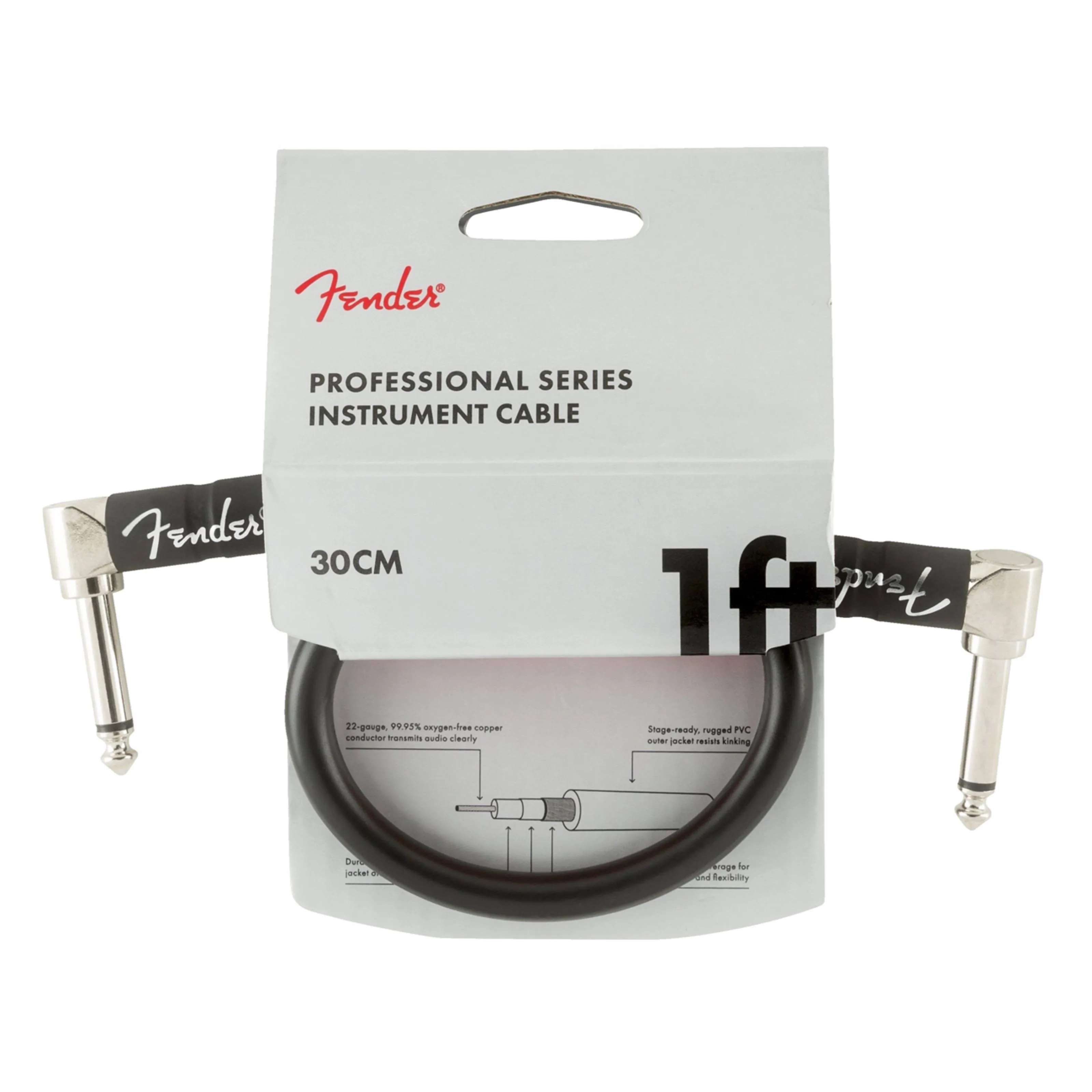 Fender Professional Series Instrument Cable - 1' Angle-Angle, Black