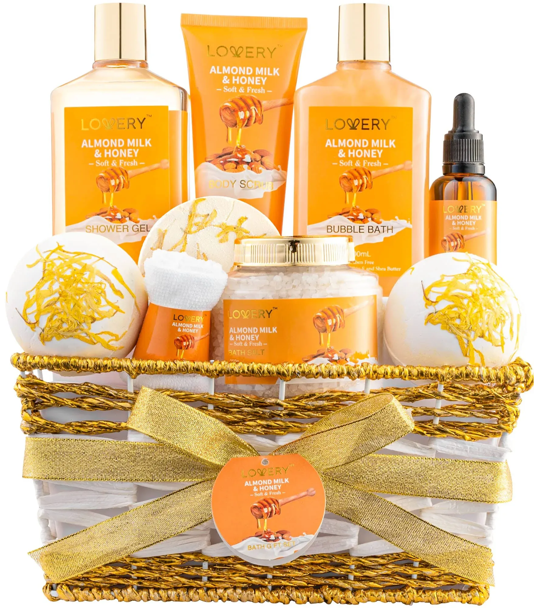 Gift Basket For Women – 10 Pc Almond Milk &amp; Honey Beauty &amp; Personal Care Set