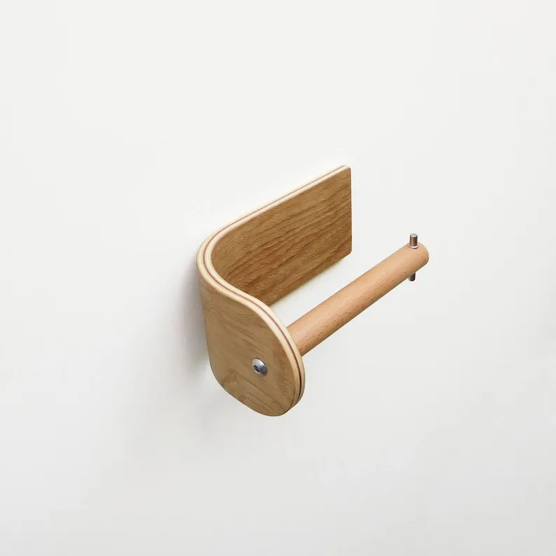 Toilet paper holder wooden shelf wc roll storage wall mount floating rolls unique holders for bathroom wood (SMILE)