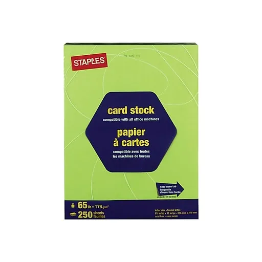 Staples Brights 65 lb. Cardstock Paper, 8.5" x 11", Bright Green, 250 Sheets/Pack (21103)