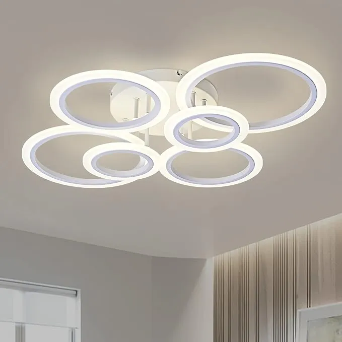 Modern LED Ceiling Light, Gold 6 Rings Flush Mount Ceiling Light, 4000K Lighting Fixture Ceiling Lamp for Kitchen, Bedroom, Living Room, Laundry Room