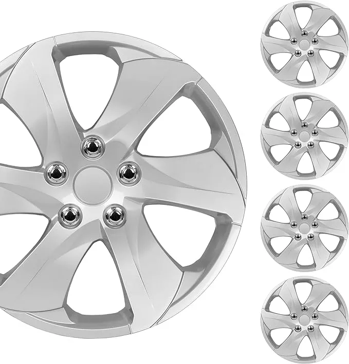 BDK (4-Pack) Premium Classic Silver Hubcaps 16" Wheel Rim Cover Hub Caps Style Replacement Snap On Car Truck SUV - 16 inch Set