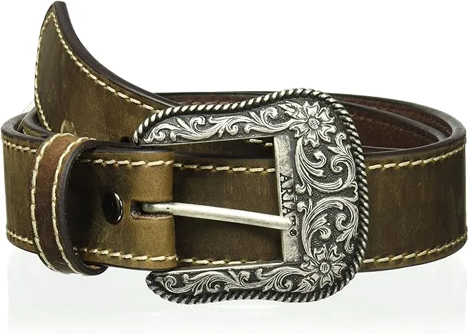 "Ariat Women's Heavy Stitch Edge Leather Belt - Brown - XL"