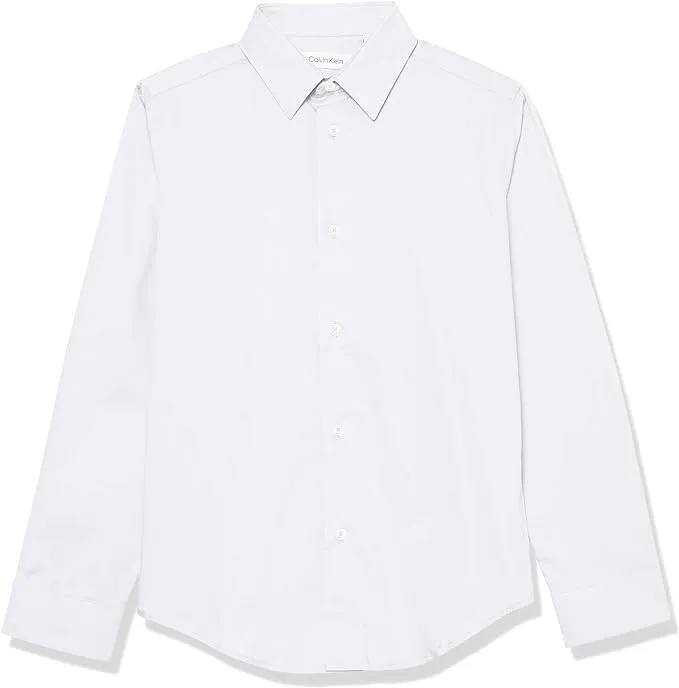 Calvin Klein Boys' Long Sleeve Slim Fit Dress Shirt, Style with Buttoned Cuffs & Shirttail Hem