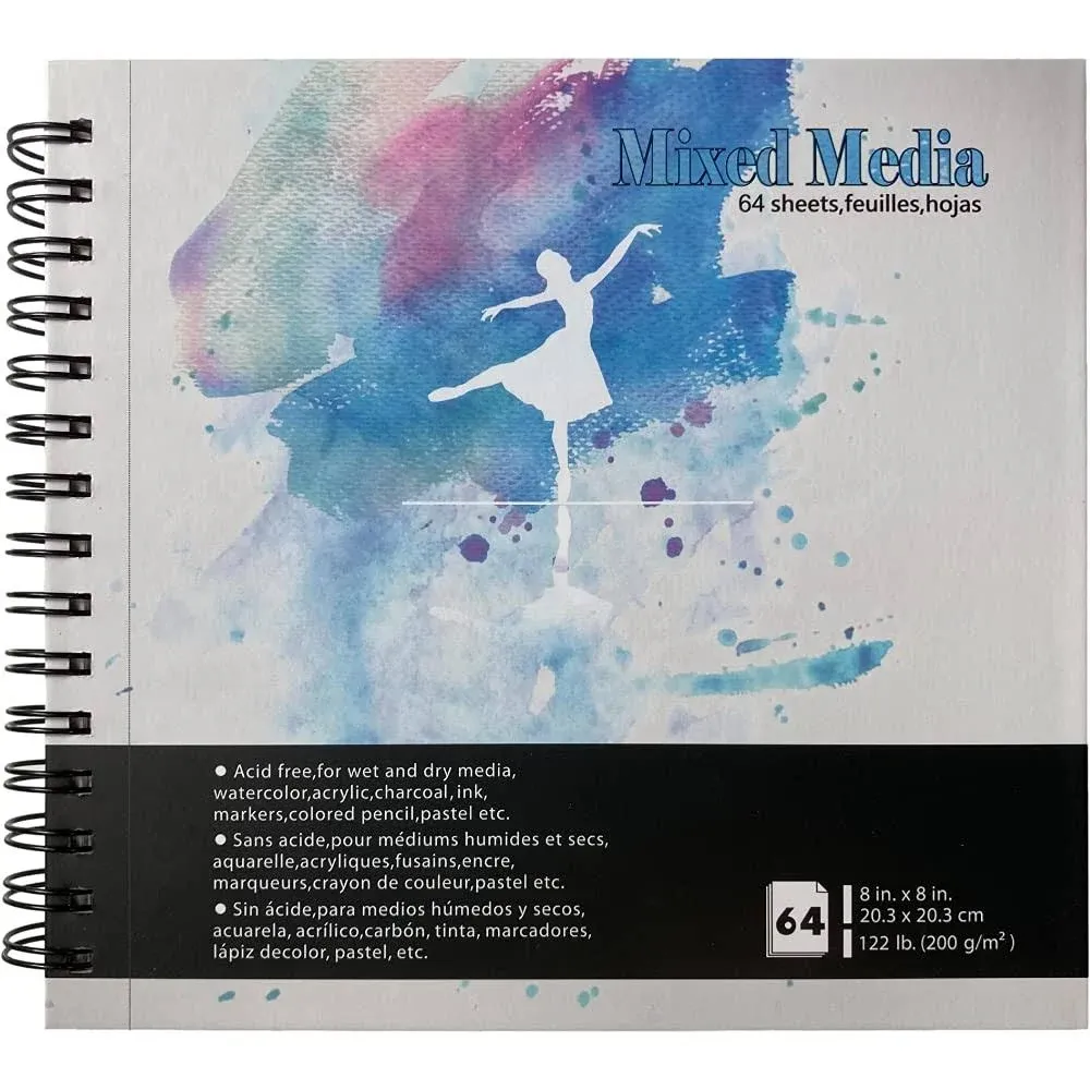 Square Mixed Media Sketchbook 8 x 8” 120LB 200GSM 64 Sheets 128 Pages Hardbou...