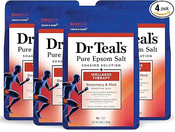 Dr Teal's Pure Epsom Salt Soak, Wellness Therapy with Rosemary & Mint, 3 lbs (Pack of 4) (Packaging May Vary)Dr Teal's Pure Epsom Salt Soak, Wellness Therapy with…