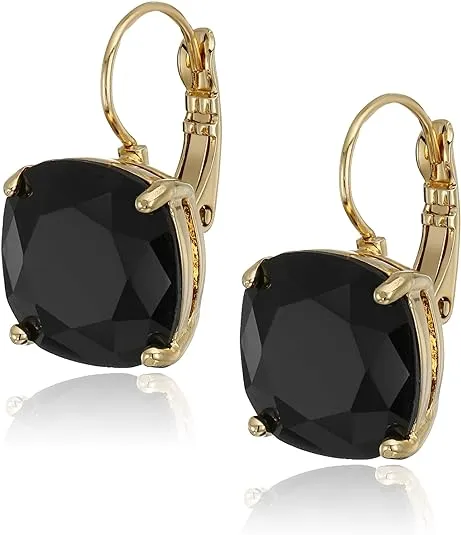 KATE SPADE • Jet Black Crystal Squared Away Leverback Earrings