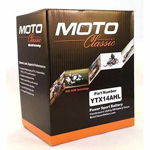 Moto Classic Ytx14Ahl 12V 14Ah Sealed AGM 230cca 30 Mo Warranty Motorcycle ATV ...