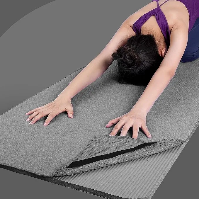 POLYTE Microfiber Hot Yoga Towel Mat with Non-Slip Silicone Grip and Secure Fit Elastic Straps, 24 x 72 in (Blue)