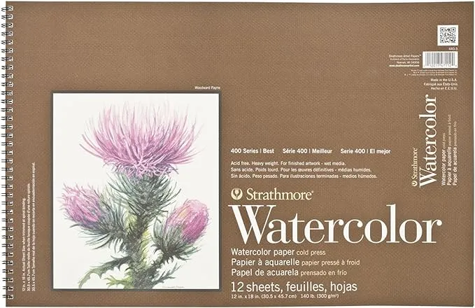 Strathmore P440-3 Watercolor Pad, 12"x18" Wire Bound, 12 Sheets