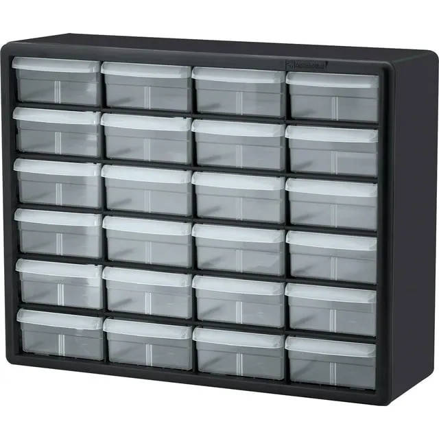 Akro-Mils Plastic Drawer Parts Cabinet 10124 - 20"W x 6-3/8"D x 15-13/16"H, Black, 24 Drawers