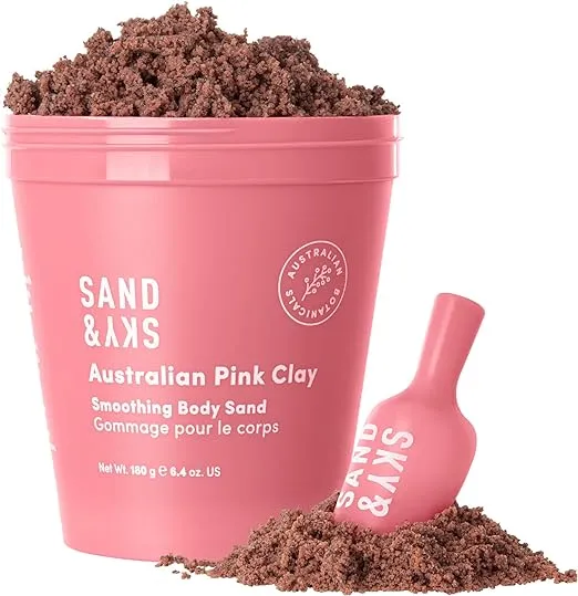 Sand & Sky Australian Pink Clay Smoothing Body Sand. Organic Exfoliating Body Scrub