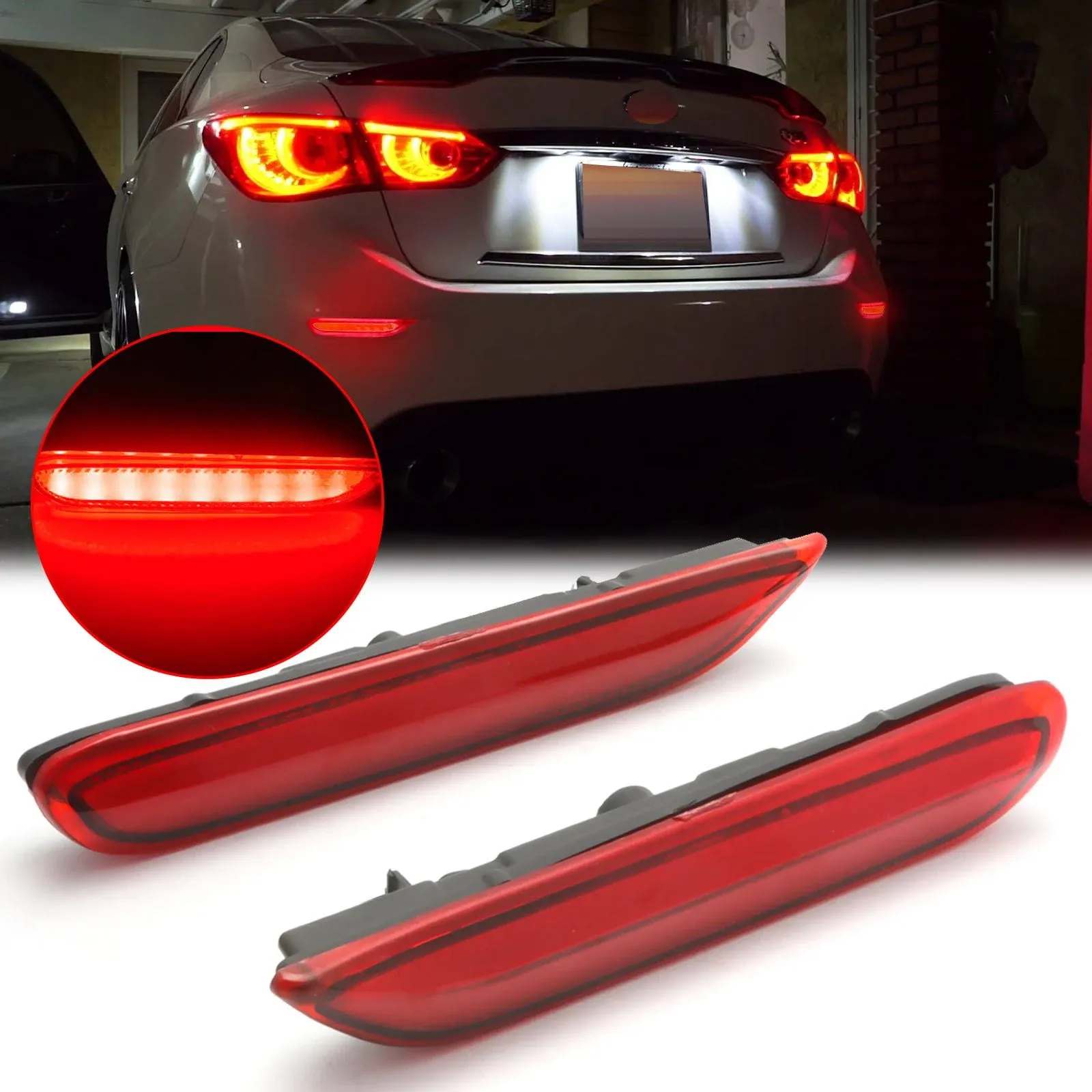 For Infiniti Q50 QX Nissan Red LED Bumper Brake Lights w/ Sequential Turn Signal