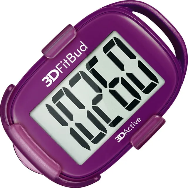 3DActive 3DFitBud Simple Step Counter Walking 3D Pedometer with Clip and Lanyard, A420S (Plum)