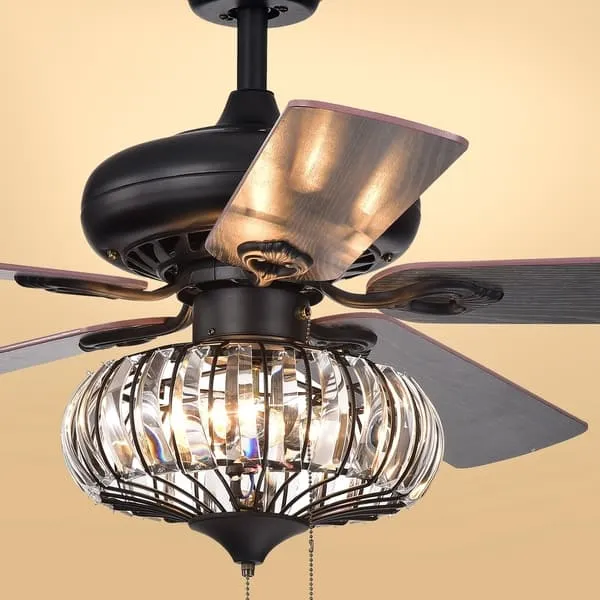 Chrysaor 3-light Crystal Matte Black Ceiling Fan (Optional Remote)