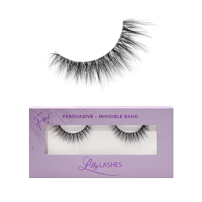 Lilly Lashes Sheer Band, False Eyelashes w/Invisible Band Lashes, False Lashes Natural Look, Wispy Lashes Style, Clear Band Lashes, Reusable Eyelashes 20x, Lash Glue not Included, 13.5mm (Persuasive)