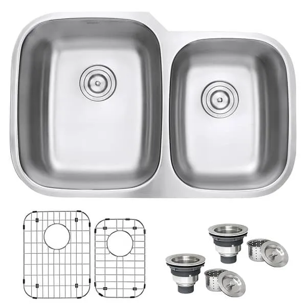 Ruvati 32-inch Undermount 60/40 Double Bowl 16 Gauge Stainless Steel Kitchen Sink - RVM4310 - 32-1/8″ x 20-5/8″ - Bed Bath & Beyond - 7029860