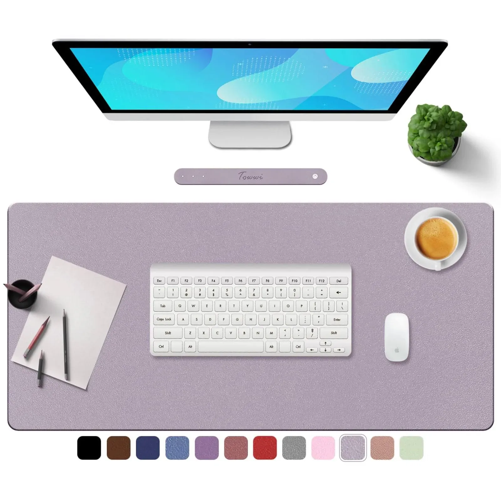 Towwi PU Leather Desk Pad with Suede Base, Multi-Color Non-Slip Mouse Pad, 36” x 17” Waterproof Desk Writing Mat, Large Desk Blotter Protector(Gray-Pink)