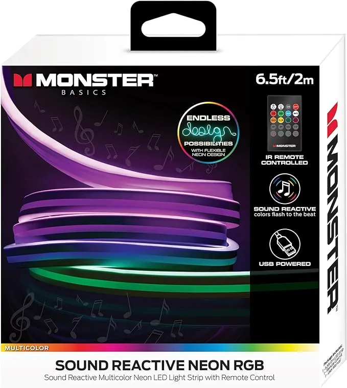 Monster 6.5ft Sound Reactive Multi-Color Neon Flexible LED Light Strip with IR Remote Control, Xtreme Easy Use