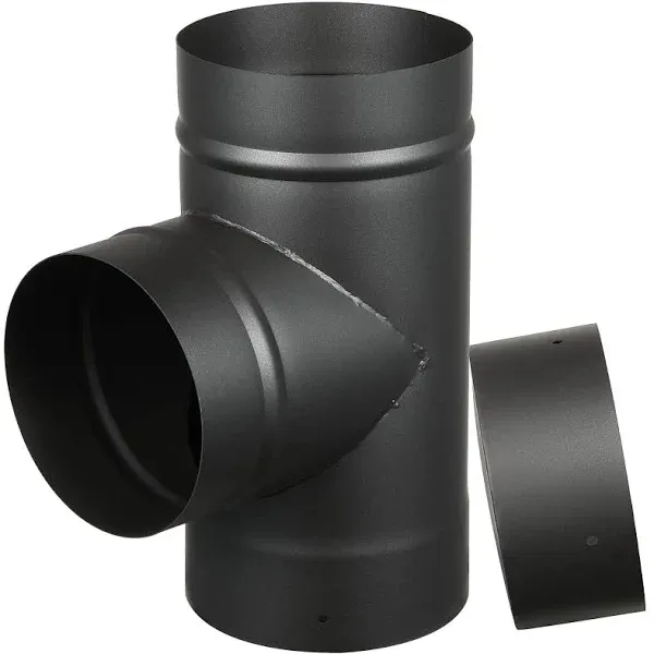 AllFuel HST Tee with Cap for 6" Diameter Single Wall Black Stove Pipe