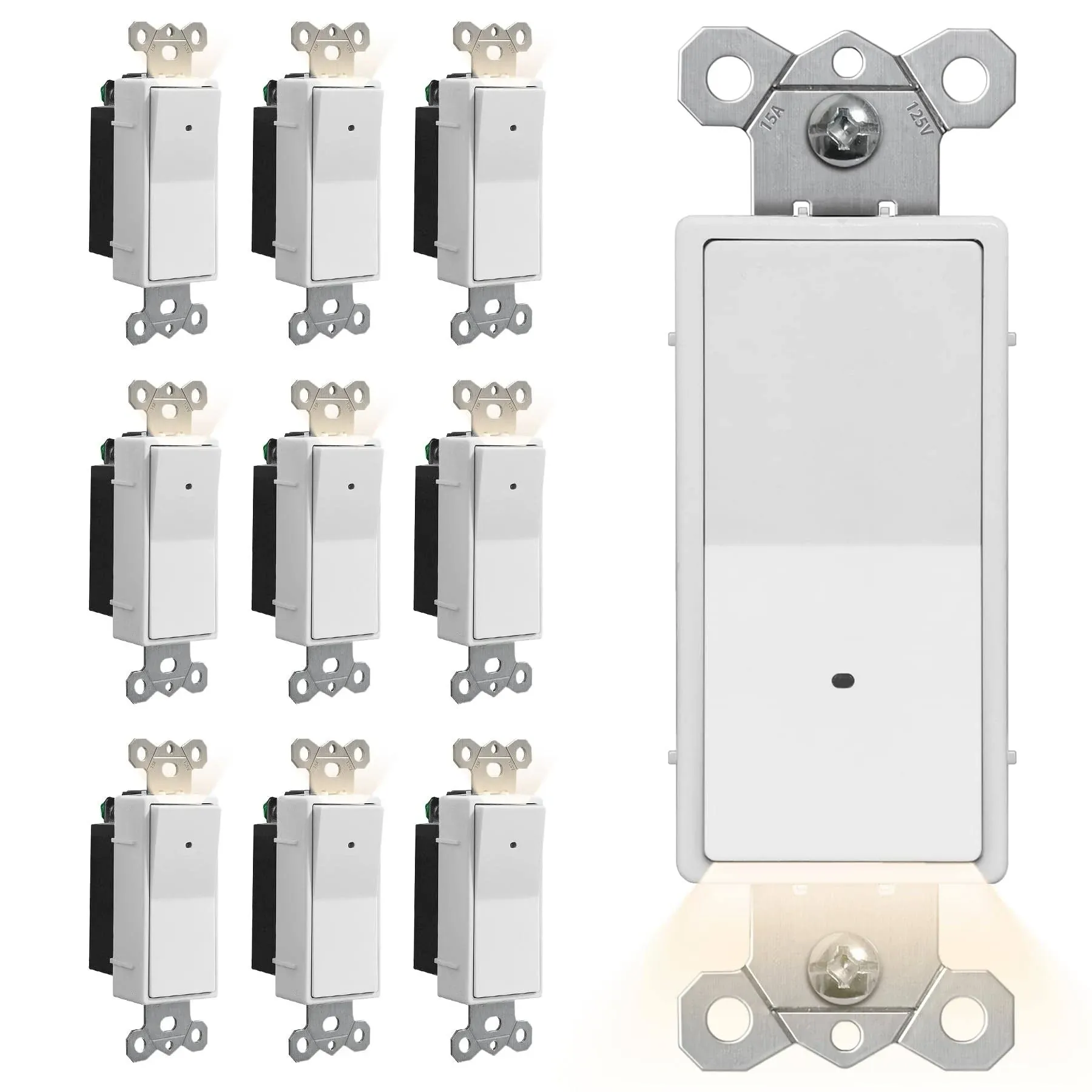 10 Pack CML Illuminated Guide Light Switch Single Pole Decor Paddle Rocker Wa...