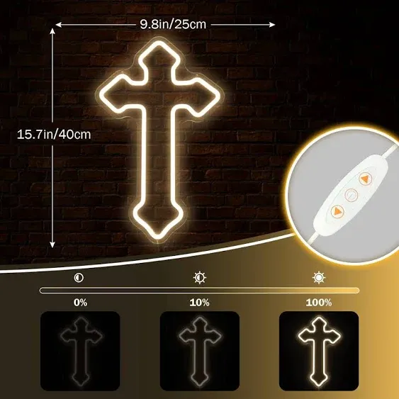 Cross Neon Sign Jesus Neon Lights Signs LED Light Sign for Wall Decor Dimmable Neon Cross Sign for Bedroom Living Room Wedding Warm White Jesus Night Light Wall Decor Gifts