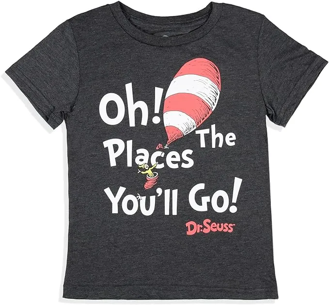 Seven Times Six Dr. Seuss Toddler Boy's Oh The places You'll Go Inspirational Quote Kids Classic Book T-Shirt, Kids Unisex, Size: 18 Months, Gray