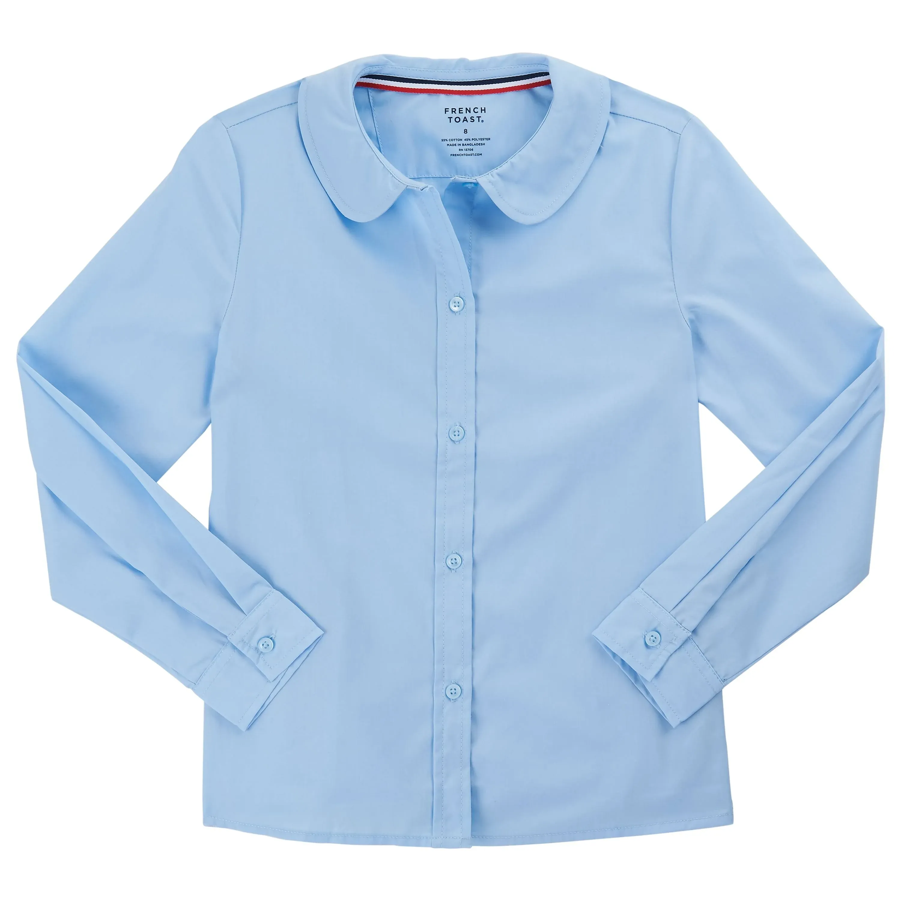 French Toast Girls Plus School Uniform Long Sleeve Modern Peter Pan Collar Blouse, Sizes 10-20