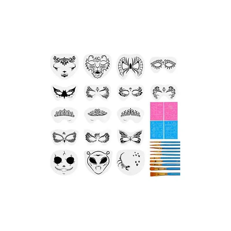 31 Pieces Face Stencils Kit, 17 Reusable Large Face Paint Stencils, 4 Small 