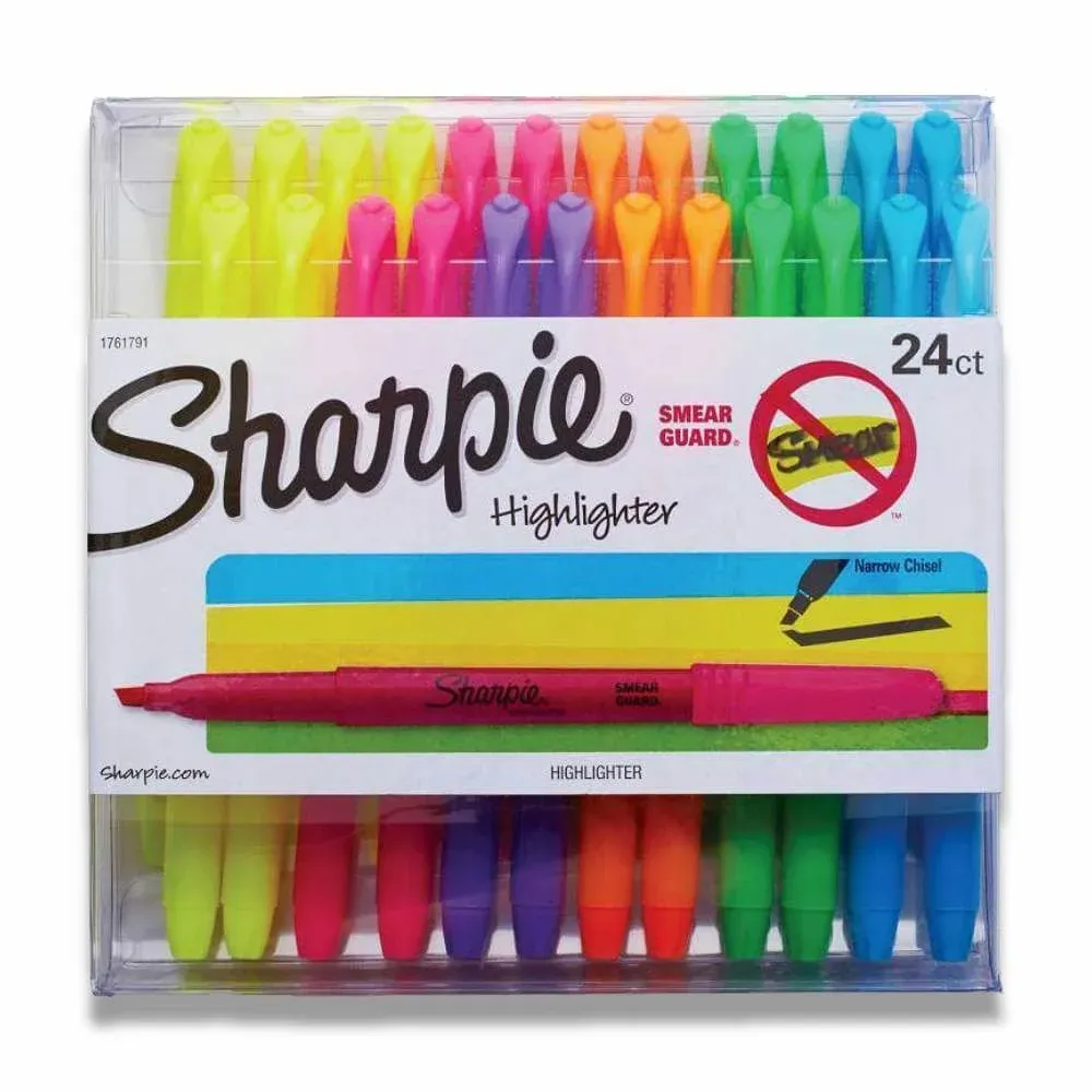 Sharpie Pocket Style Highlighters, Chisel Tip, Assorted Colors, 24-Pack